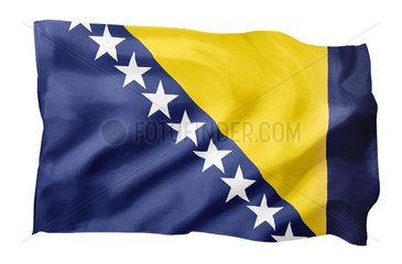 Fahne von Bosnien und Herzegowina (Motiv A; mit natuerlichem Faltenwurf und realistischer Stoffstruktur)