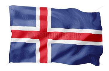 Fahne von Island (Motiv A; mit natuerlichem Faltenwurf und realistischer Stoffstruktur)
