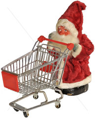 Weihnachtsmann schiebt leeren Einkaufswagen  Humor