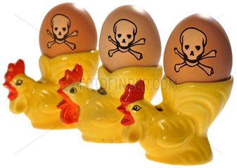 drei Eierbecher  Eier mit Giftsymbol  Dioxinskandal