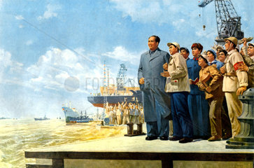 Mao Zedong mit Arbeitern  Propaganda  1971