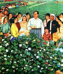 Mao Zedong mit Bauern  Propaganda  1975