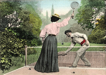 Paar beim Tennisspielen  1904
