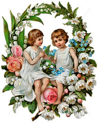 Blumenkranz mit Kindern  Dekoration  1893