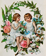 Blumenkranz mit Kindern  Dekoration  1897