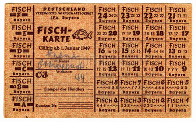 Fischkarte  Lebensmittelkarte  1949