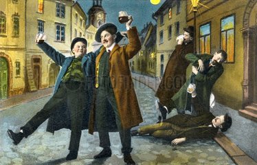 betrunkene Freunde auf Zechtour  um 1910