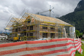 Hausbaustelle in der Schweiz.