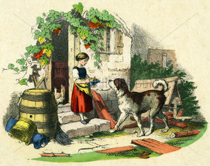 Maedchen fuettert ihren Hund  1865