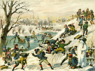 Kinder spielen im Schnee  1885