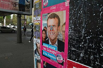 Emmanuel Macron auf einem Plakat