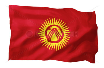 Fahne von Kirgistan (Motiv A; mit natuerlichem Faltenwurf und realistischer Stoffstruktur)