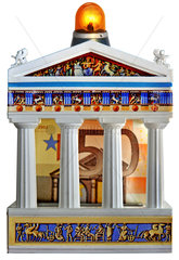 Symbol griechischer Staatsbankrott  Tempel mit Alarmanlage