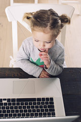 Little girl looking at laptop computer