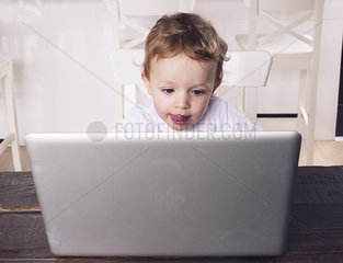 Little boy using laptop computer