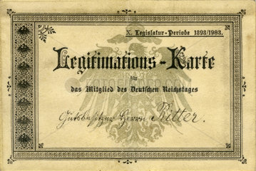 Parlamentsausweis fuer Reichstagsabgeordneten  1898