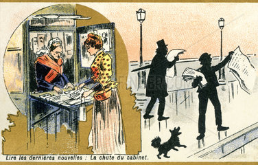 Frau kauft am Kiosk Tageszeitung  Frankreich  1899