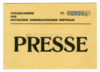 Presseausweis der DDR-Volkskammer  1990