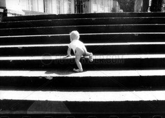 Baby krabbelt Treppe hoch