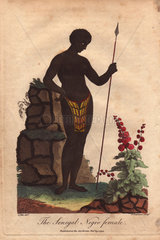 The Senegal Negro female. A woman of Senegal holding a spear.
