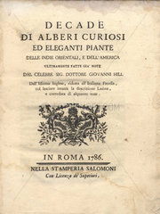 Title page with vignette from Hill's Decade di alberi curiosi ed elegante piante delle Indie orientali e dell'America