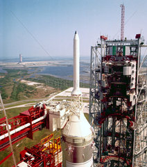 Skylab 2 Command and Service Module on top of Saturn 1B launch vehicle  1973.