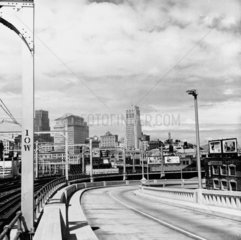 View from the San Francisco-Oakland Bay bridge  USA  c 1940.