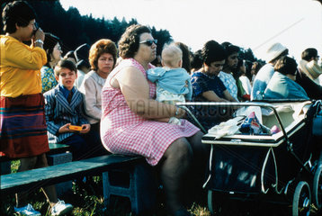 Women and children at a Mormon gathering  United States  1971.