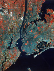 Landsat image of Manhattan  New York City  United States  1980s.