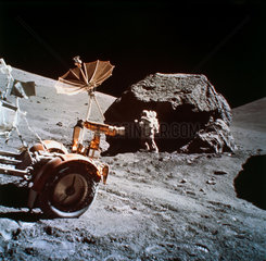 Apollo 17 astronaut Harrison Schmitt collecting samples  1972.