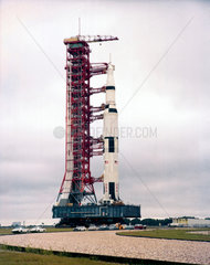 Saturn V rocket for the Apollo 12 mission on mobile launch platform  1969.