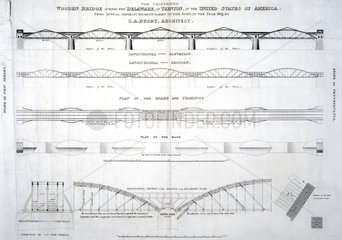 Plans of the wooden bridge across the Delaware at Trenton  New Jersey  1819.