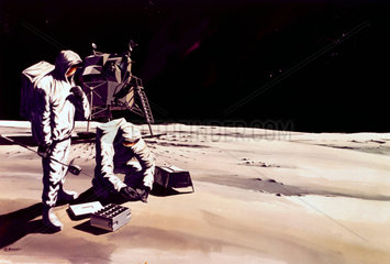 Artist’s impression of astronauts working on the Moon  1968.