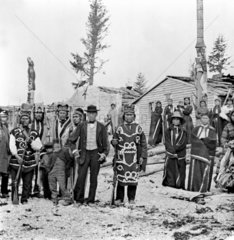Inhabitants of the Tlingit village of Tongass  Alaska  c 1868.