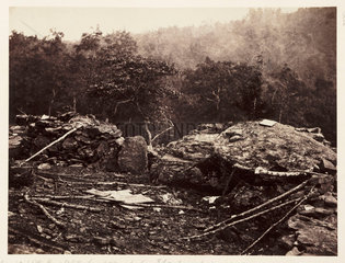 Breastworks on Little Round Top Hill  Gettysburg  Pennsylvania  3 July 1863.