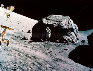 Apollo 17 astronaut Harrison Schmitt collecting samples  1972.