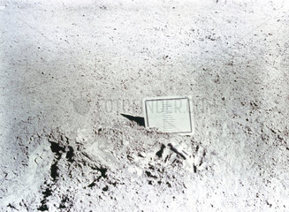 Plaque left on the moon by the Apollo 15 astronauts  August 1971.