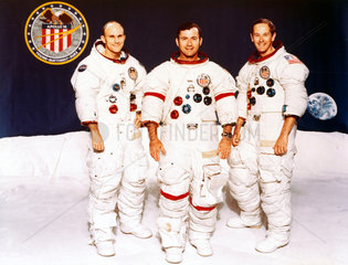 Apollo 16 astronauts and mission badge  1972.