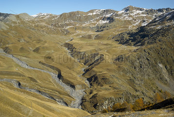 The Salso moreno and its dolines  seen from of the Fourches pass (2261m)  Valley of the High Tine in autumn  Mercantour  Alps  France