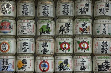 Barrels of sake in Tokyo Japan