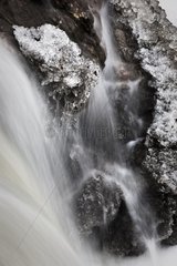 Flowing water & ice in a frozen stream Alps mass France