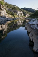 Gorges of the Gardon River in the evening Gard France