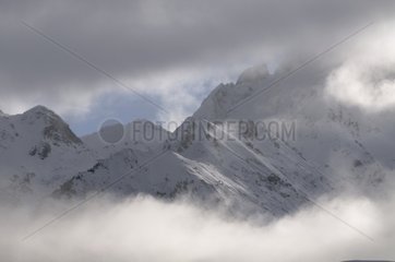 First snow on the peaks Pic du Midi d'Ossau France