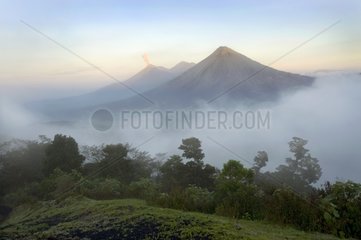 View on three volcanoes from Pacaya volcano in Guatemala