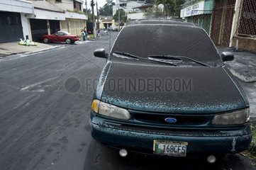 Ashes on a car after eruption of Pacaya volcano in Guatemala