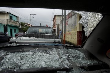Damaged car after eruption of Pacaya volcano in Guatemala