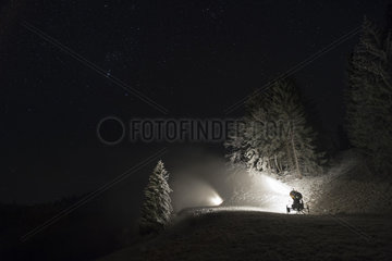 Snow cannons in night  Les Brasses ski ressort  Alpes  France