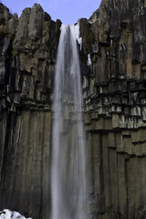 Svartifoss (Black Fall) is a waterfall with basalt columns  in Skaftafell in Vatnajoekull National Park in Iceland  it is one of the most popular sights in the park. southeast Iceland