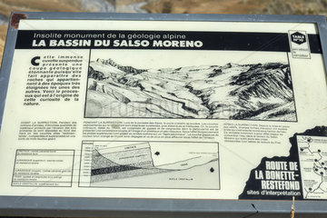 Information panel on the road going up to the Bonette pass  Haute Tinee Valley  Mercantour  Alpes  France