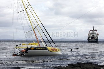 Towing a race boat by the Marion Dufresne boat Kerguelen Is
